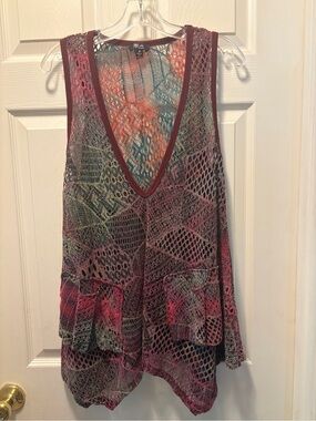 Boho Crochet Mesh V-Neck Tank Top - Multicolor